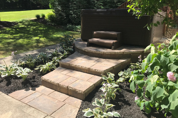 Decorative stairs to hot tub